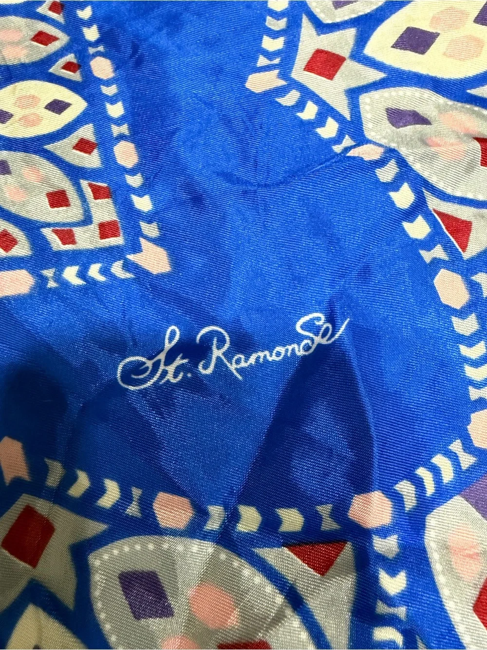 Vintage Signed St. Ramonde Silk Color Block Retro Print Square Scarf